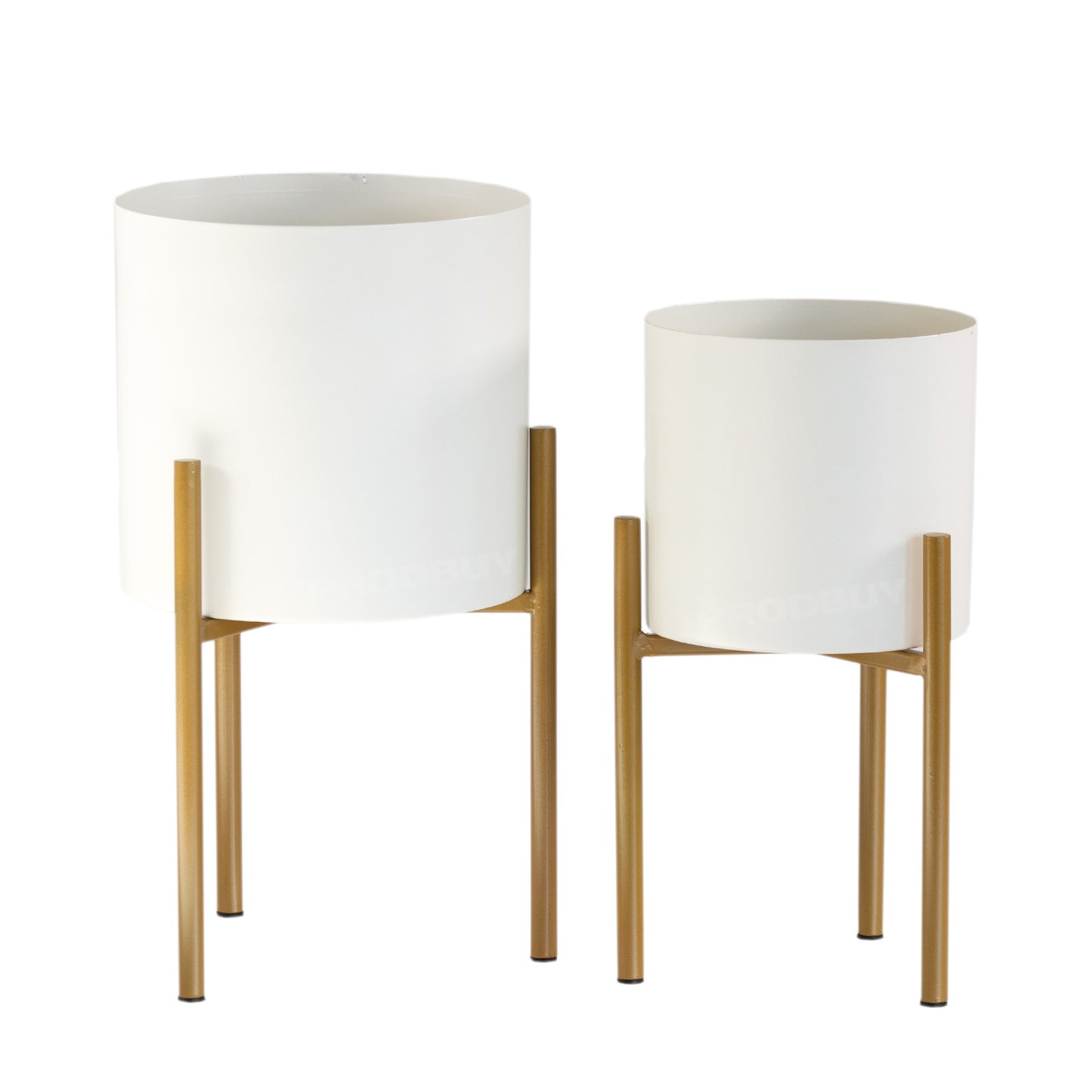 Set of 2 x off White Metal Plant Pot Covers with Metal Stands