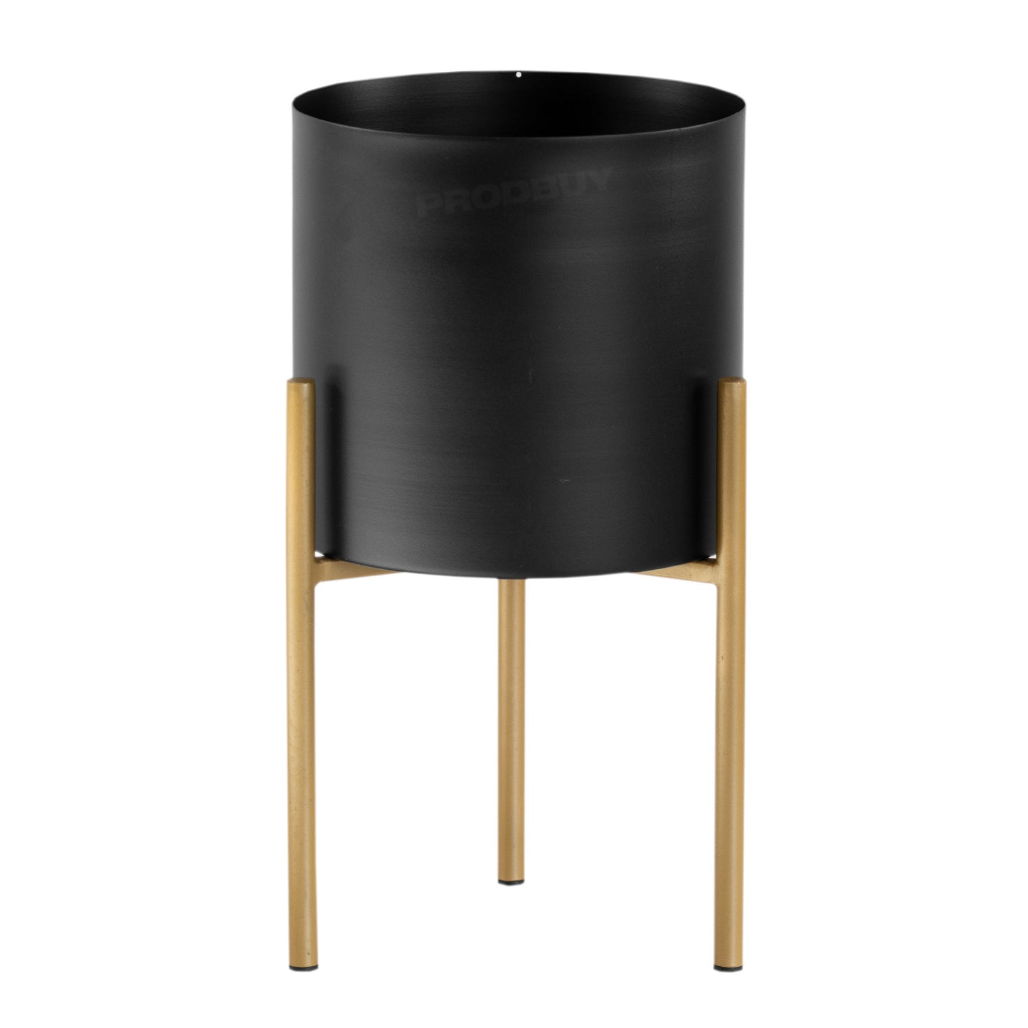 Set of 2 x Black Metal Plant Pot Covers with Golden Brown Metal Stands