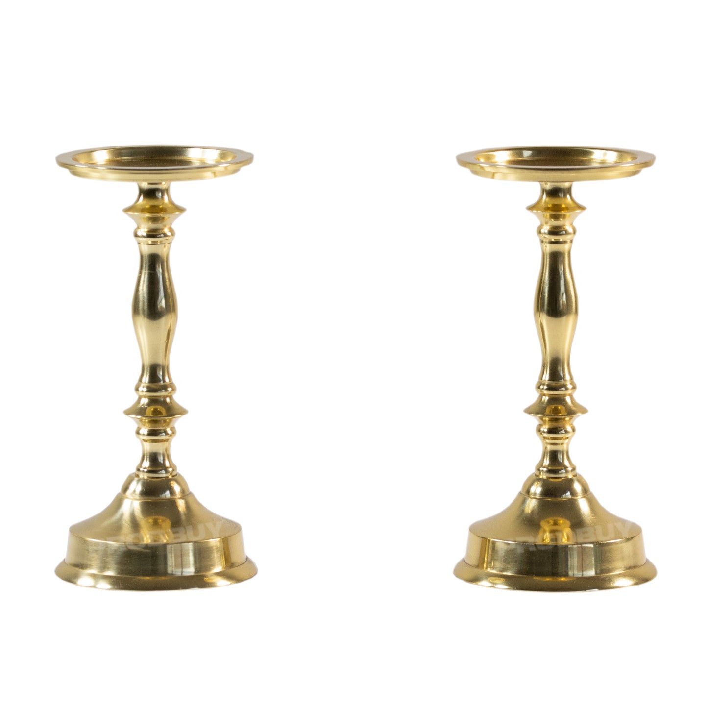 2 x 21.3cm Gold Coloured Metal Candlesticks Pillar Candle Holders
