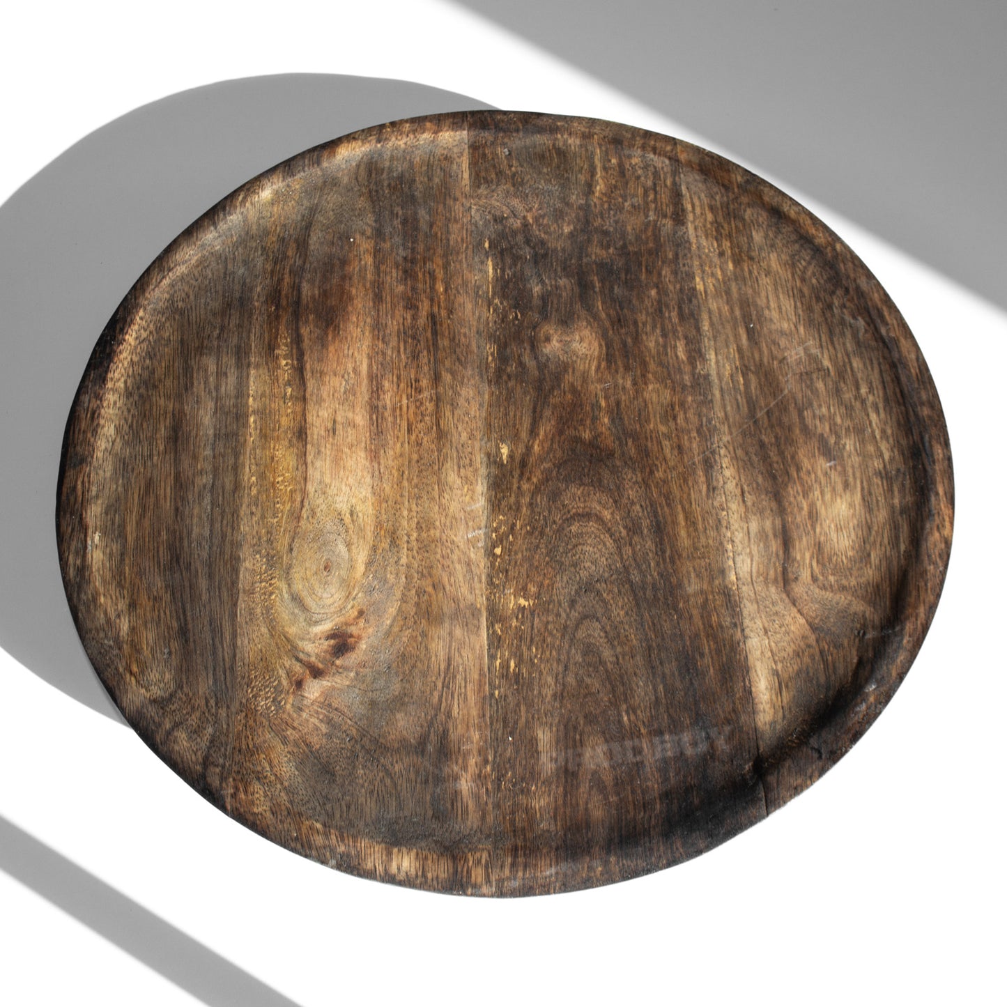 Large 38cm Rustic Round Mango Wood Indoor House Plant Pot Stand