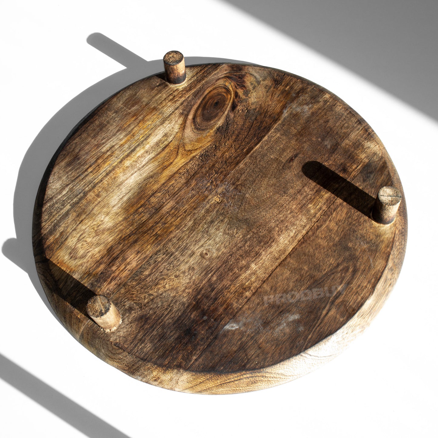 Large 38cm Rustic Round Mango Wood Indoor House Plant Pot Stand