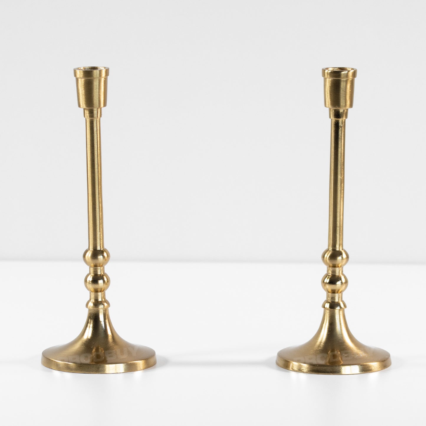 Set of 2 Gold Coloured 23cm Metal Candlesticks