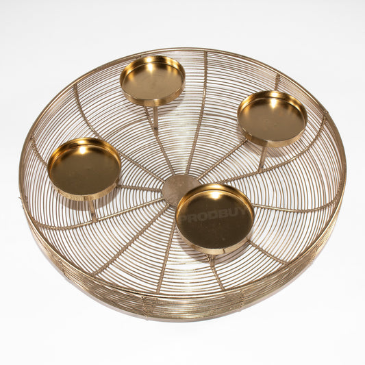 Large Gold Metal Pillar Candle Holder Bowl