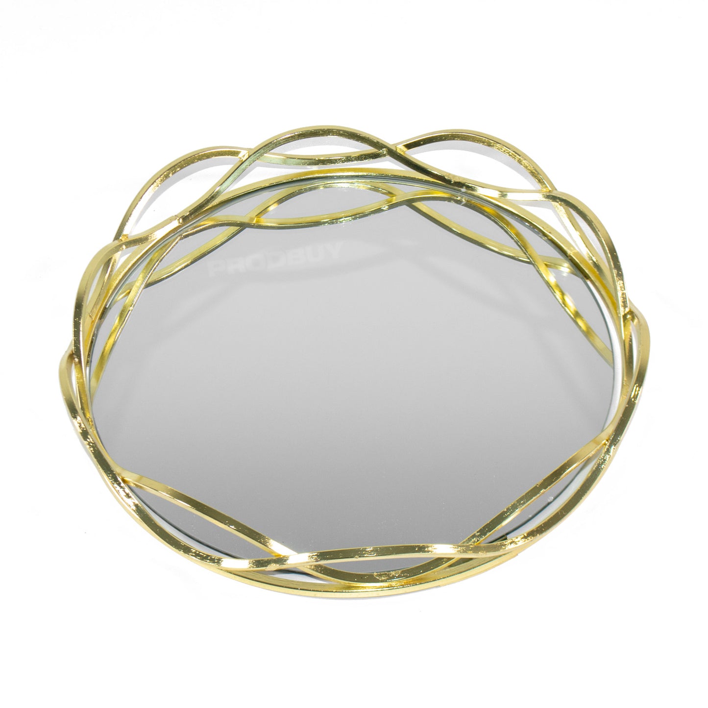 Gold 23cm Round Glass Mirror Candle Tray