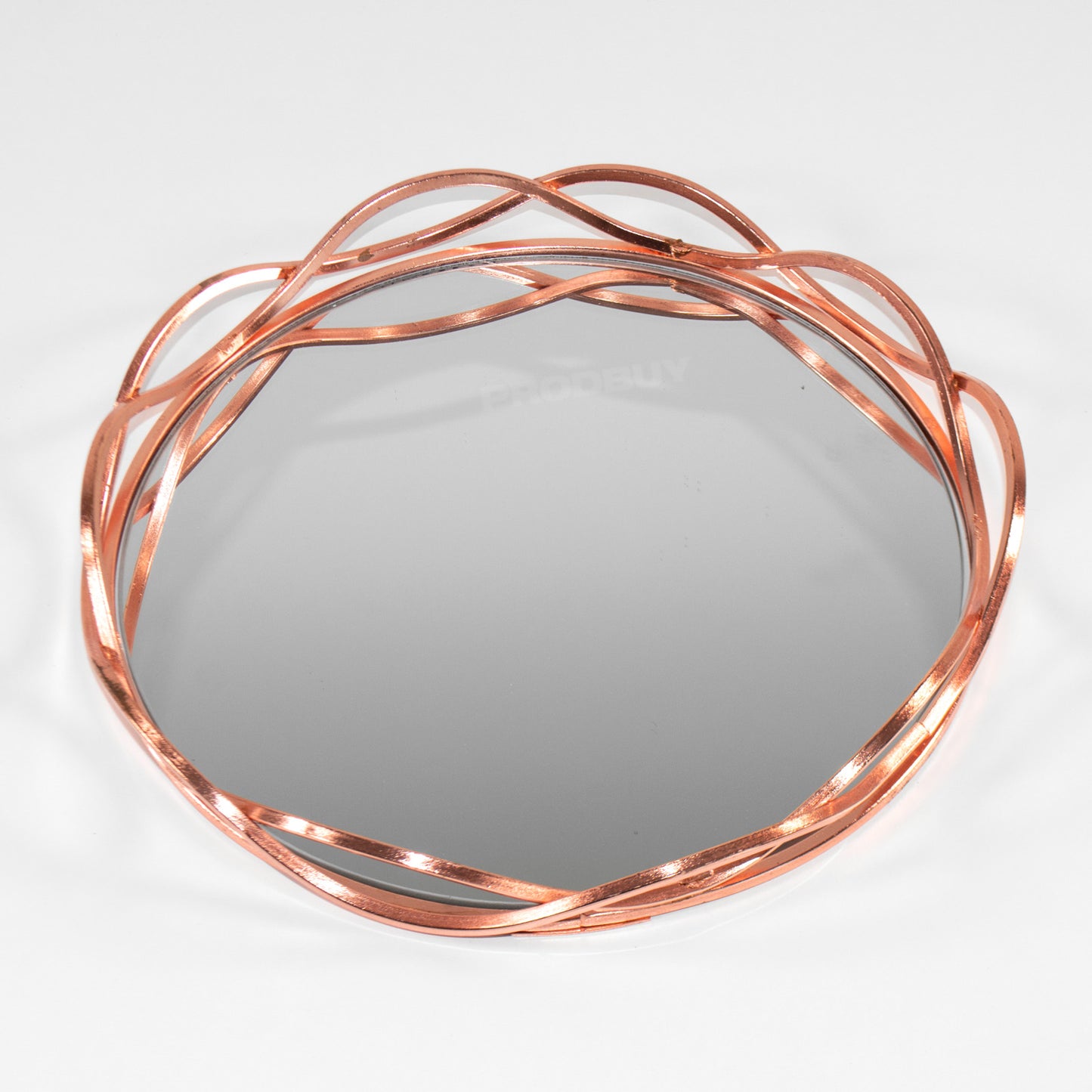 Copper 23cm Round Glass Mirror Candle Tray