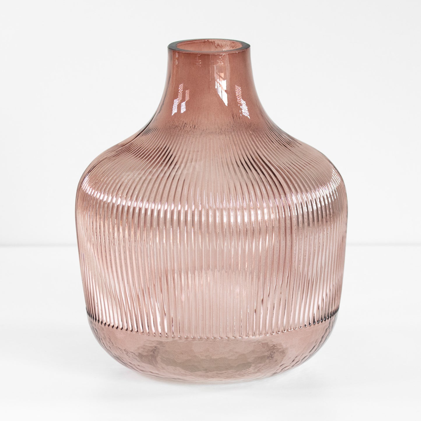 23cm Tall Ribbed Glass Bowl Shaped Vase