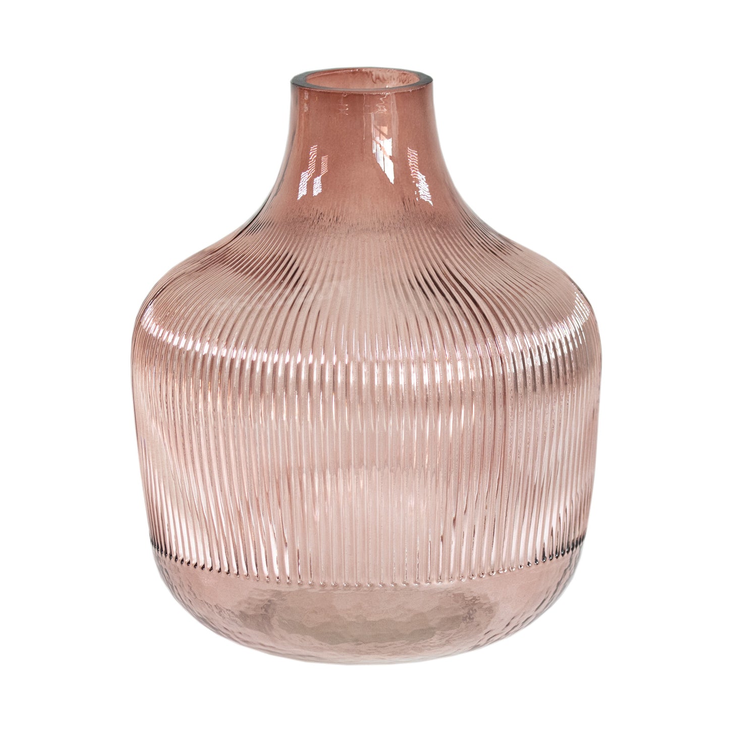 23cm Tall Ribbed Glass Bowl Shaped Vase