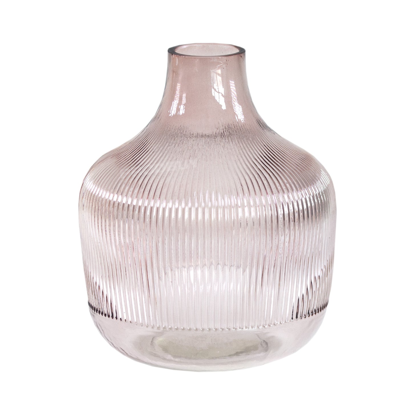 23cm Tall Ribbed Glass Bowl Shaped Vase