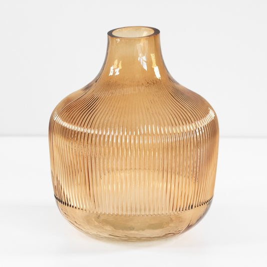 23cm Tall Ribbed Glass Bowl Shaped Vase