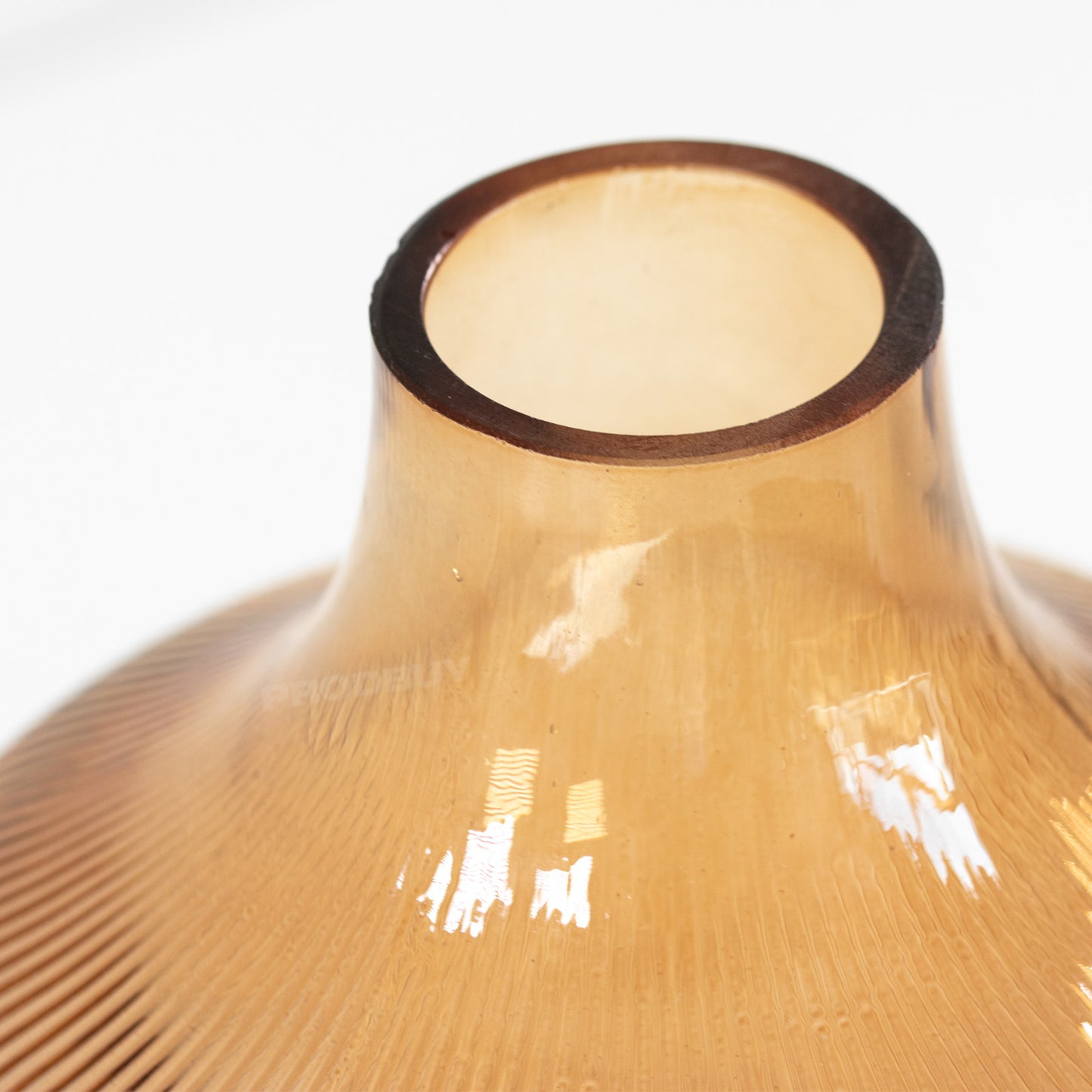 23cm Tall Ribbed Glass Bowl Shaped Vase