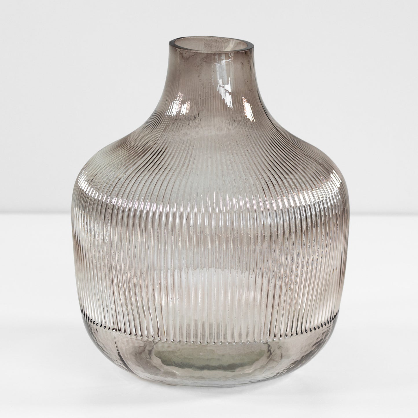 23cm Tall Ribbed Glass Bowl Shaped Vase