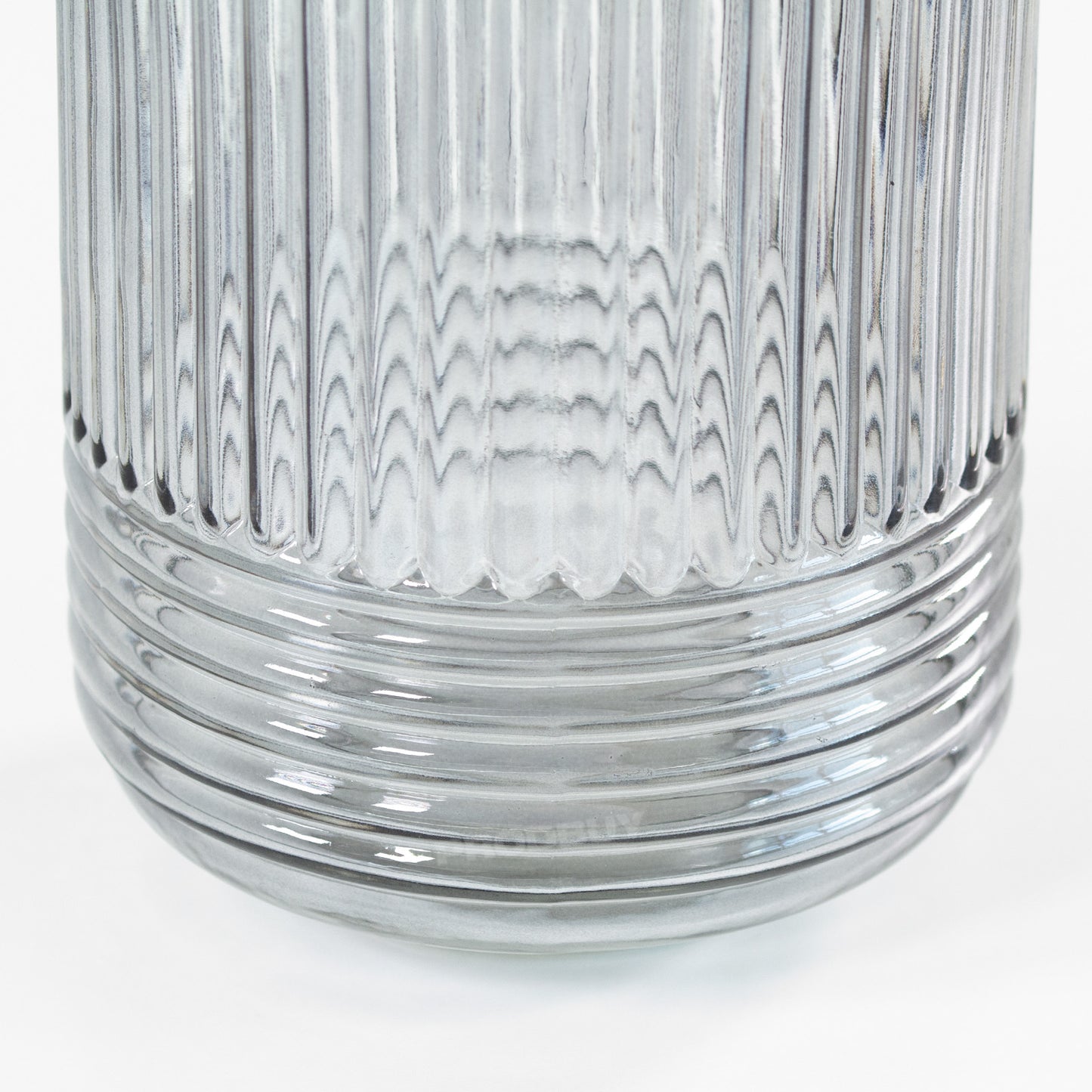 Large Ribbed Grey Transparent Glass Decorative Vase