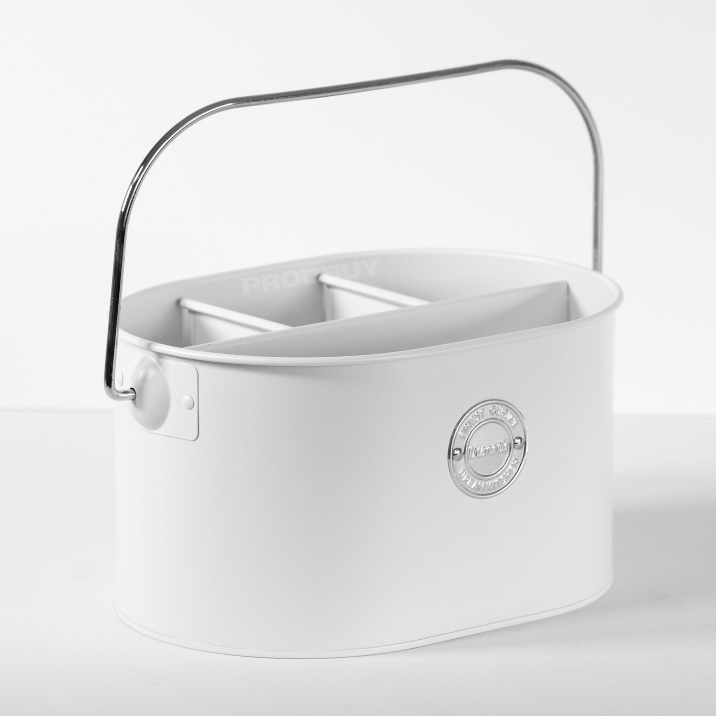 Oval Metal Storage Caddy with Four Compartment Divider