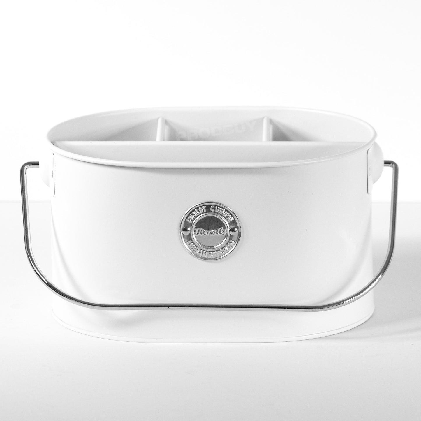 Oval Metal Storage Caddy with Four Compartment Divider