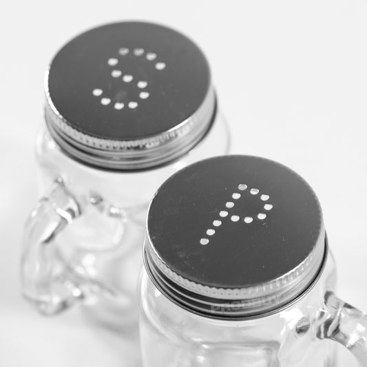 Handled Mason Jar Glass Salt and Pepper Pots