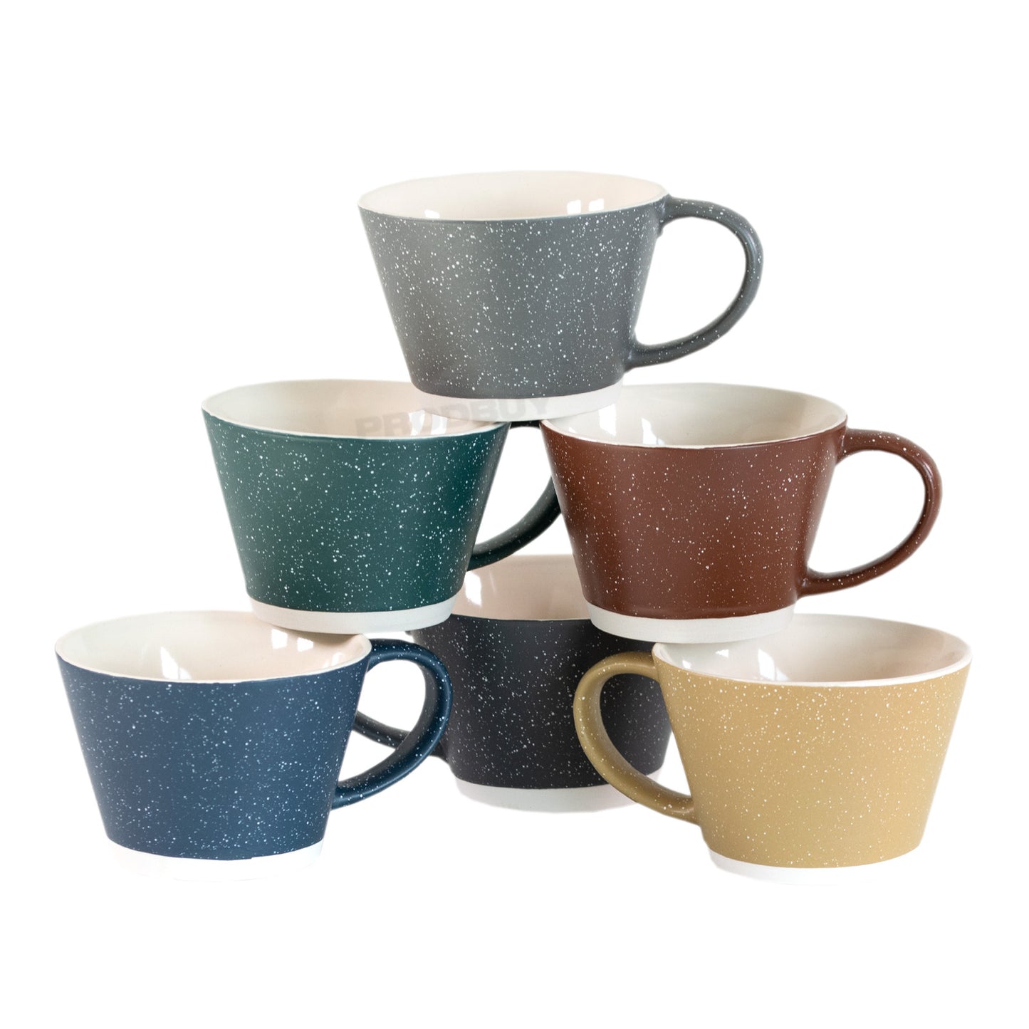 Mugs Set of 6 350ml Stoneware Speckled Cups Tea Coffee Hot Drinks