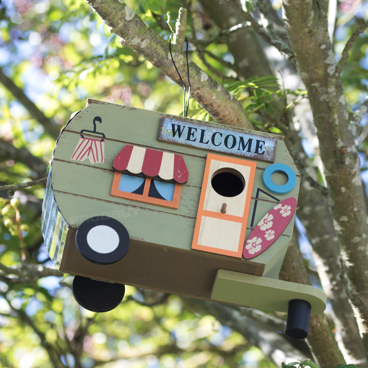 'Welcome' Surfer Tree Hanging Caravan Bird House