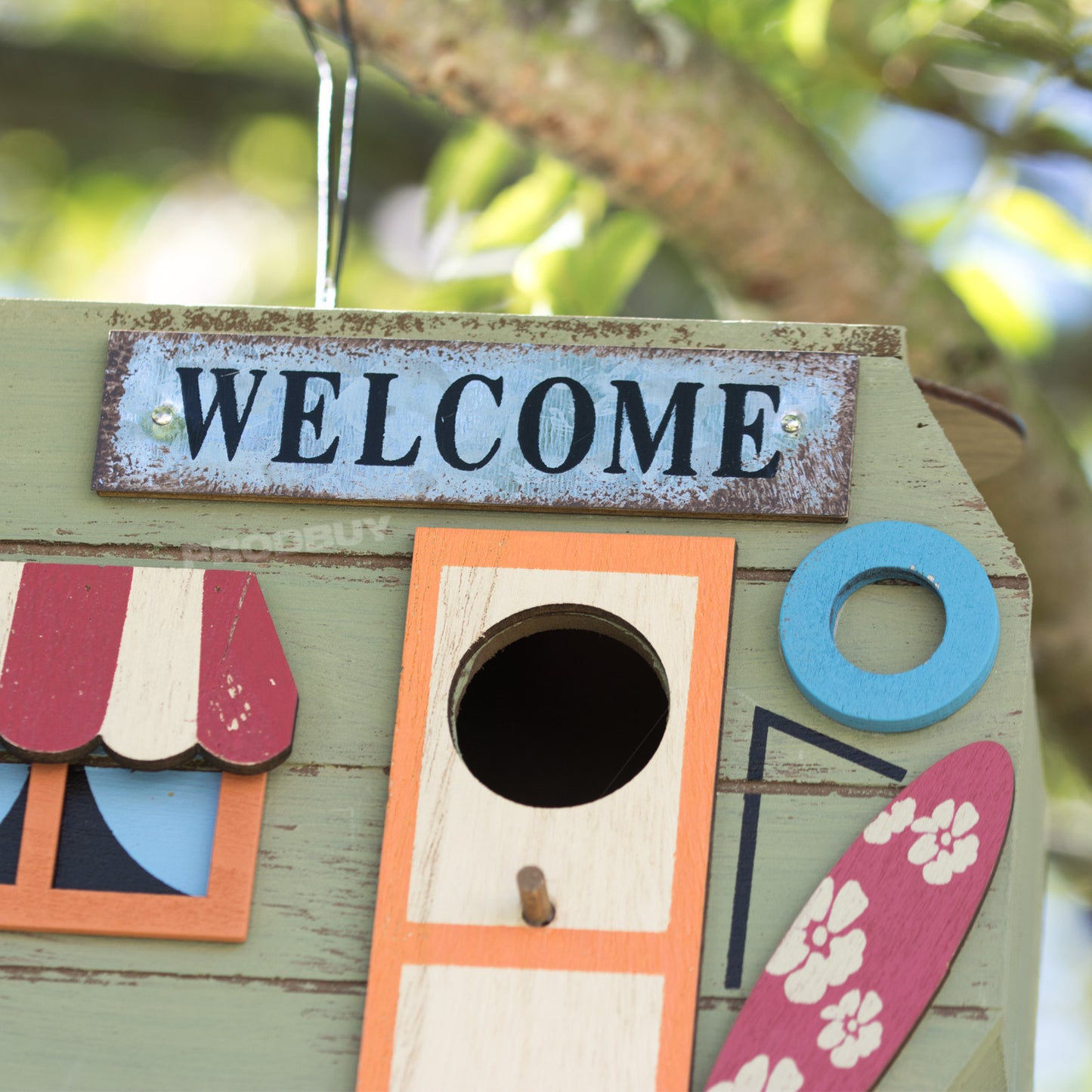 'Welcome' Surfer Tree Hanging Caravan Bird House