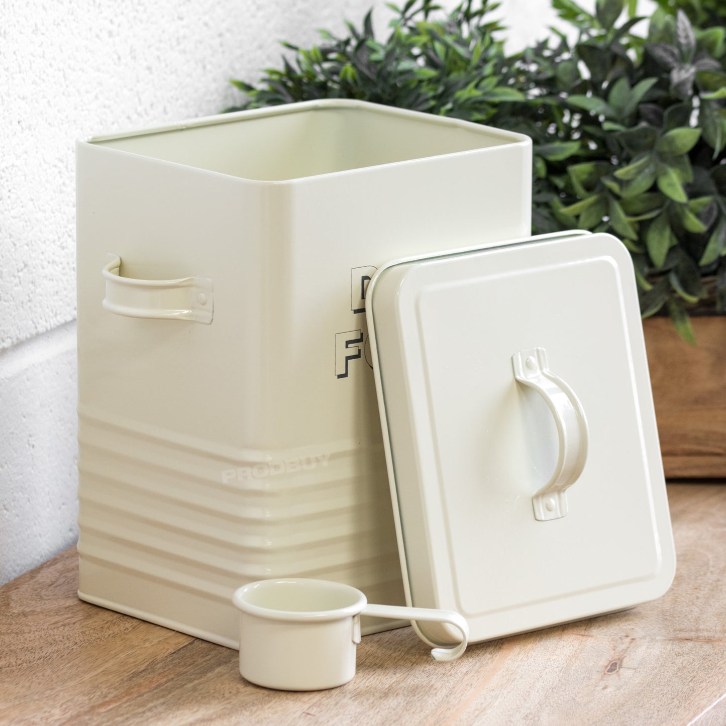Metal Cream Dog Food Storage Container with Scoop