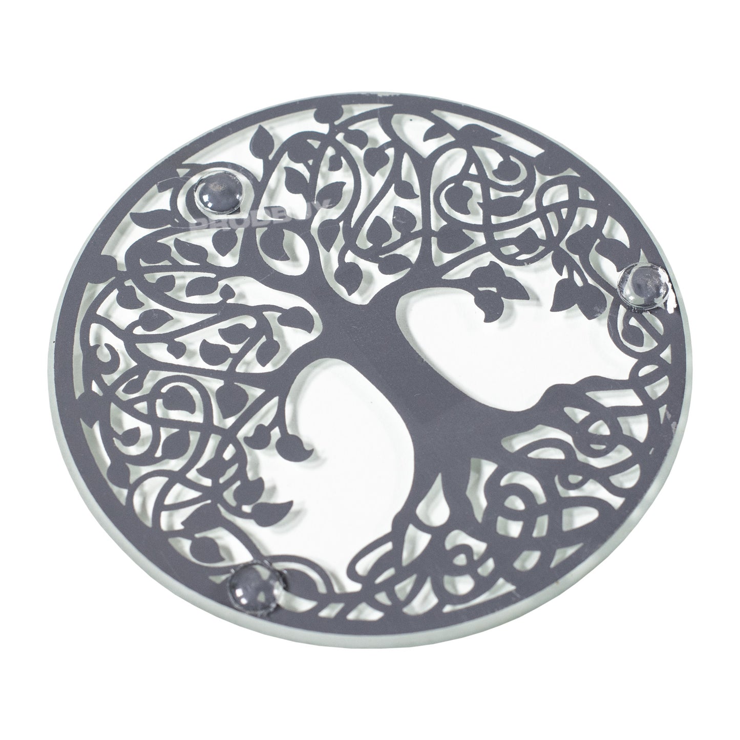 Round Mirrored Glass Tree of Life 10cm Candle Plate