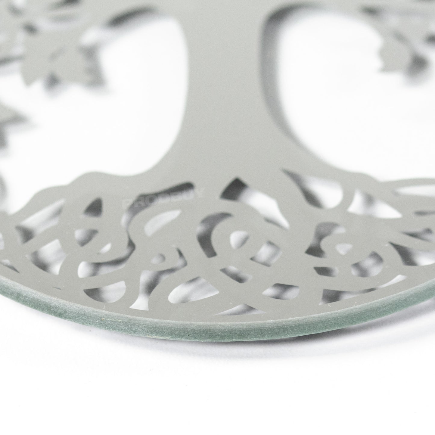 Round Mirrored Glass Tree of Life 10cm Candle Plate