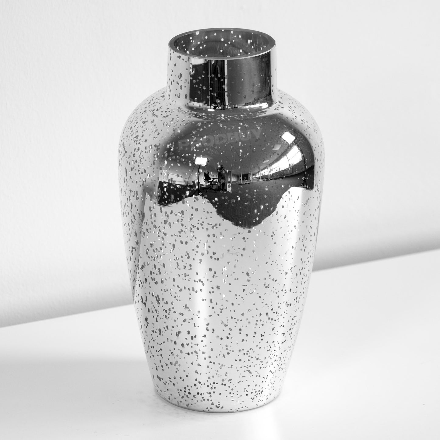 28cm Vincenza Silver Sparkle Mirror Glass Vase