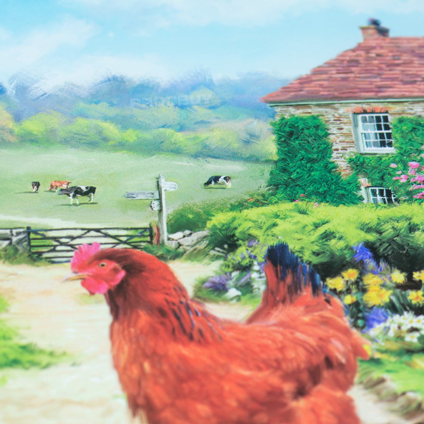 40cm x 30cm Tempered Glass Worktop Saver Cutting Board - Farmhouse Chickens Design