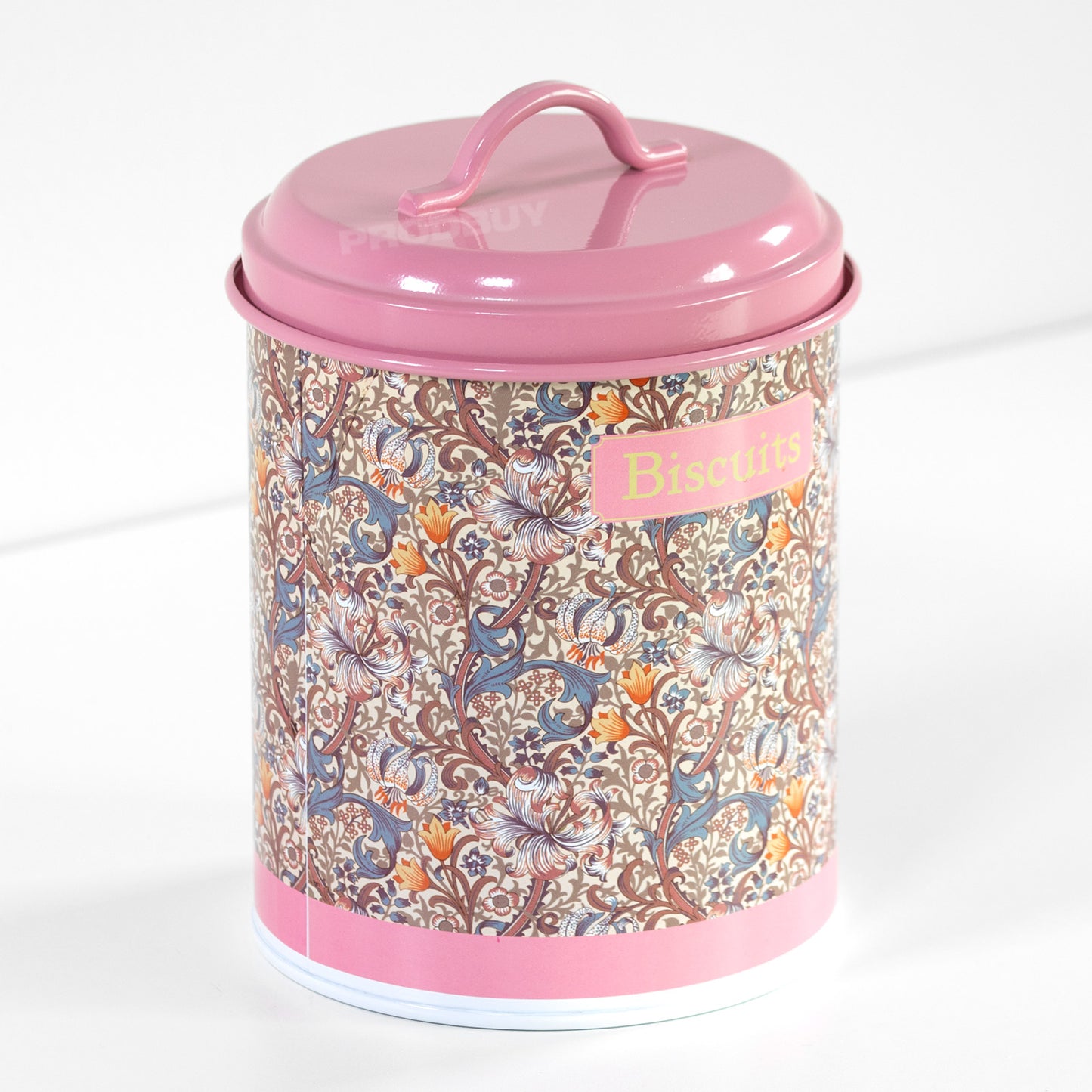 William Morris Golden Lily Biscuit Storage Tin with a Pink Lid