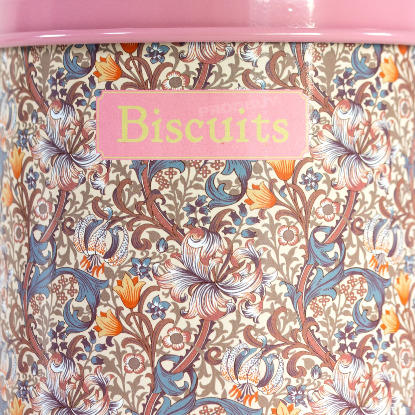 William Morris Golden Lily Biscuit Storage Tin with a Pink Lid