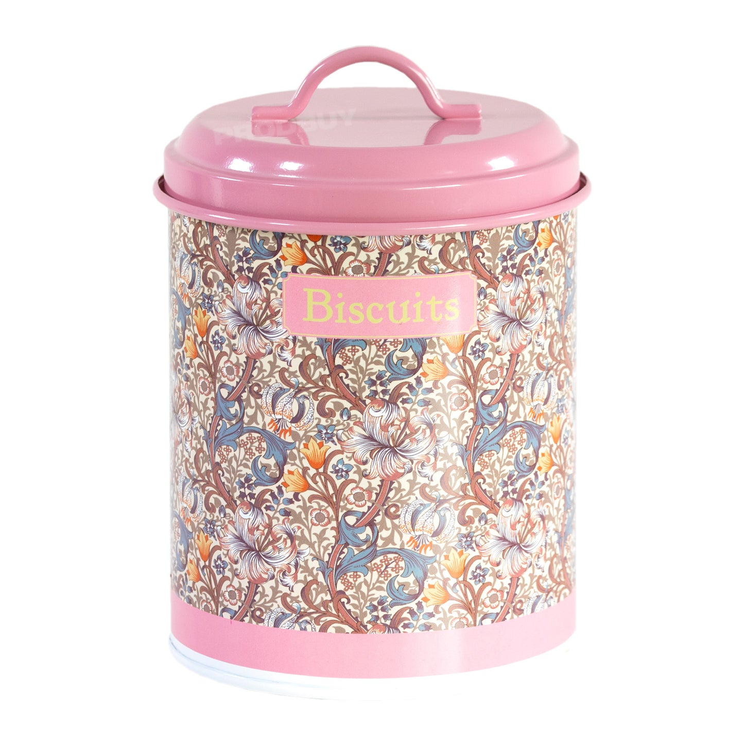 William Morris Golden Lily Biscuit Storage Tin with a Pink Lid