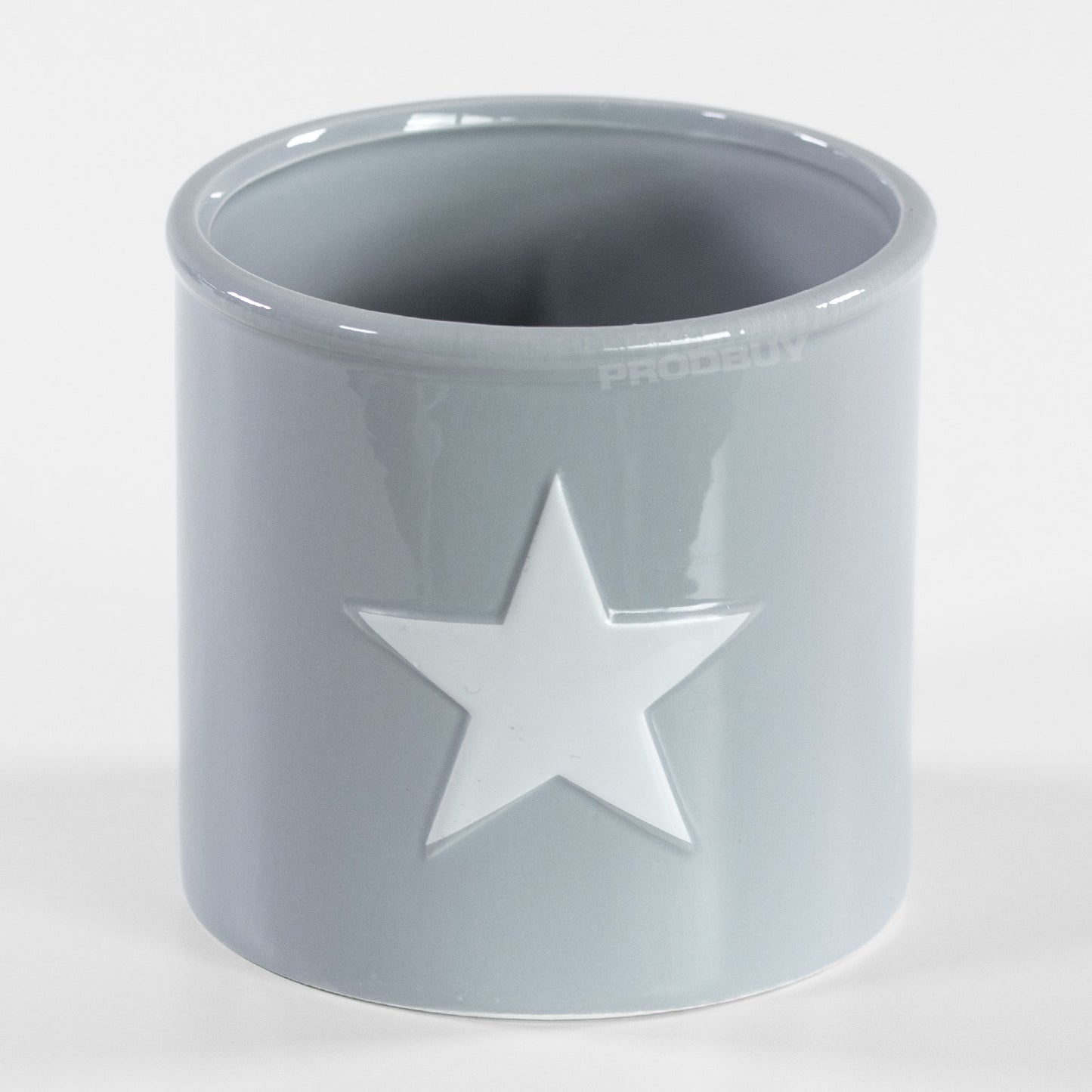Grey Single White Star Round Ceramic Plant Pot Cover Holder