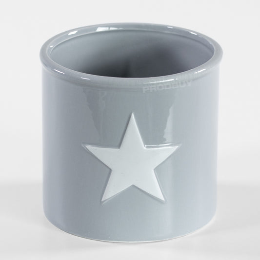 Grey Single White Star Round Ceramic Plant Pot Cover Holder