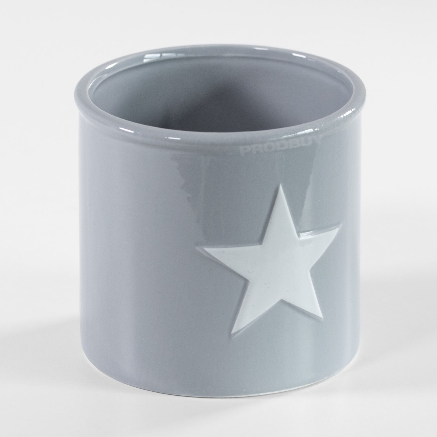 Grey Single White Star Round Ceramic Plant Pot Cover Holder