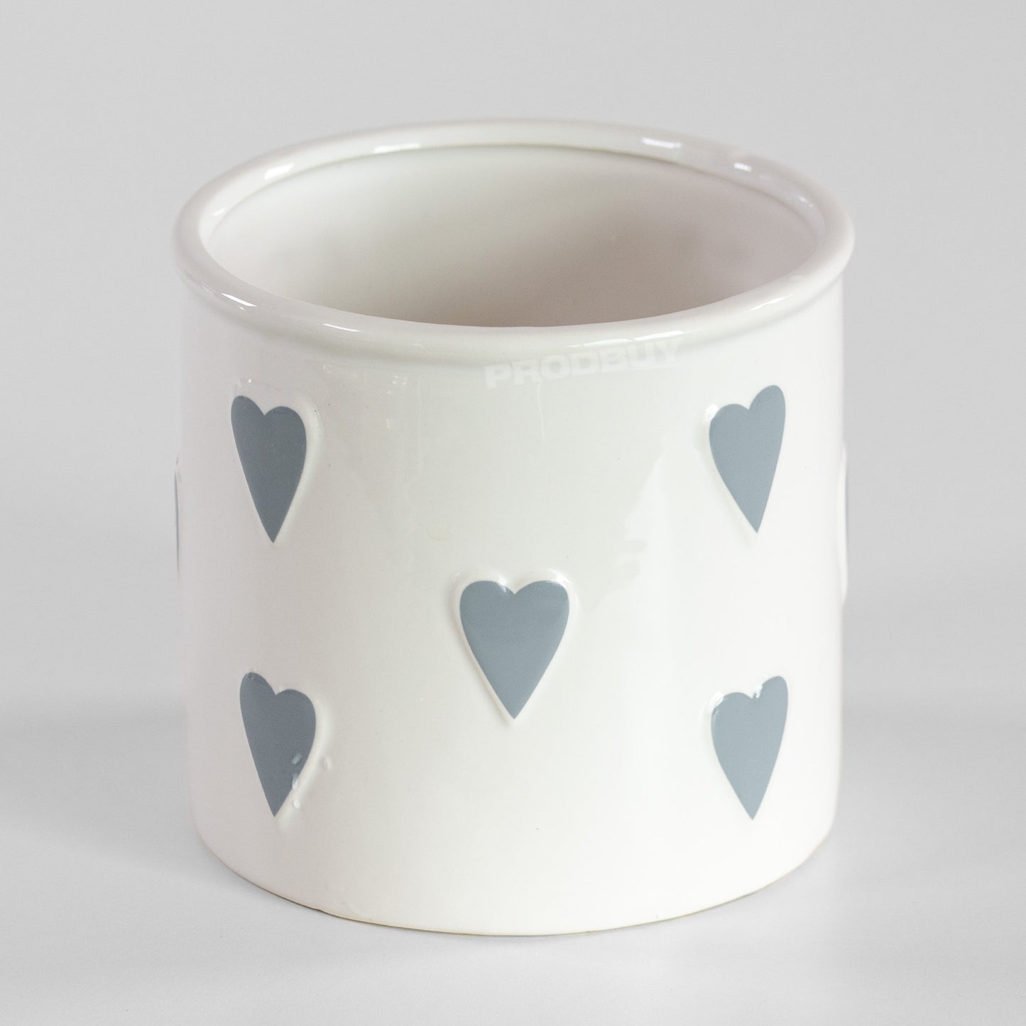 White Polka Dot Grey Hearts Round Ceramic Plant Pot Cover Holder