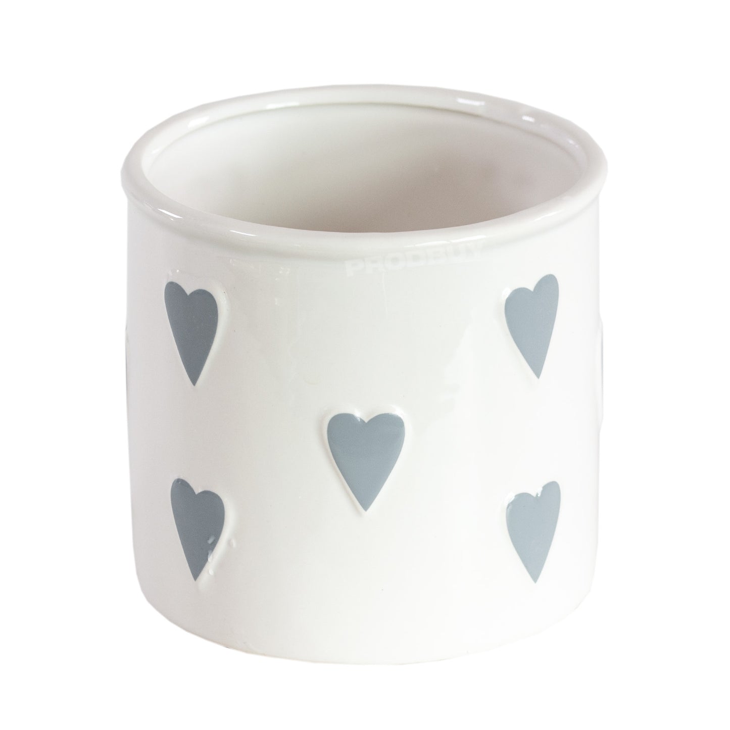 White Polka Dot Grey Hearts Round Ceramic Plant Pot Cover Holder