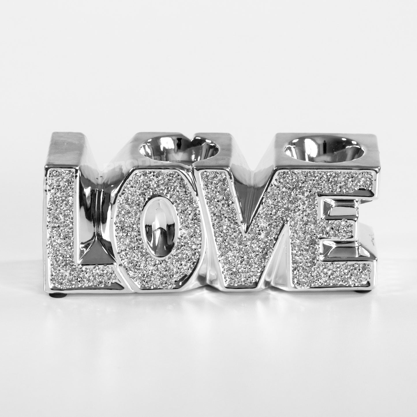 Sparkly Glitter Love Word Art Ornament Tealight Candle Holder