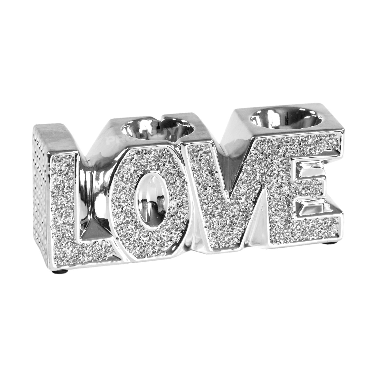 Sparkly Glitter Love Word Art Ornament Tealight Candle Holder