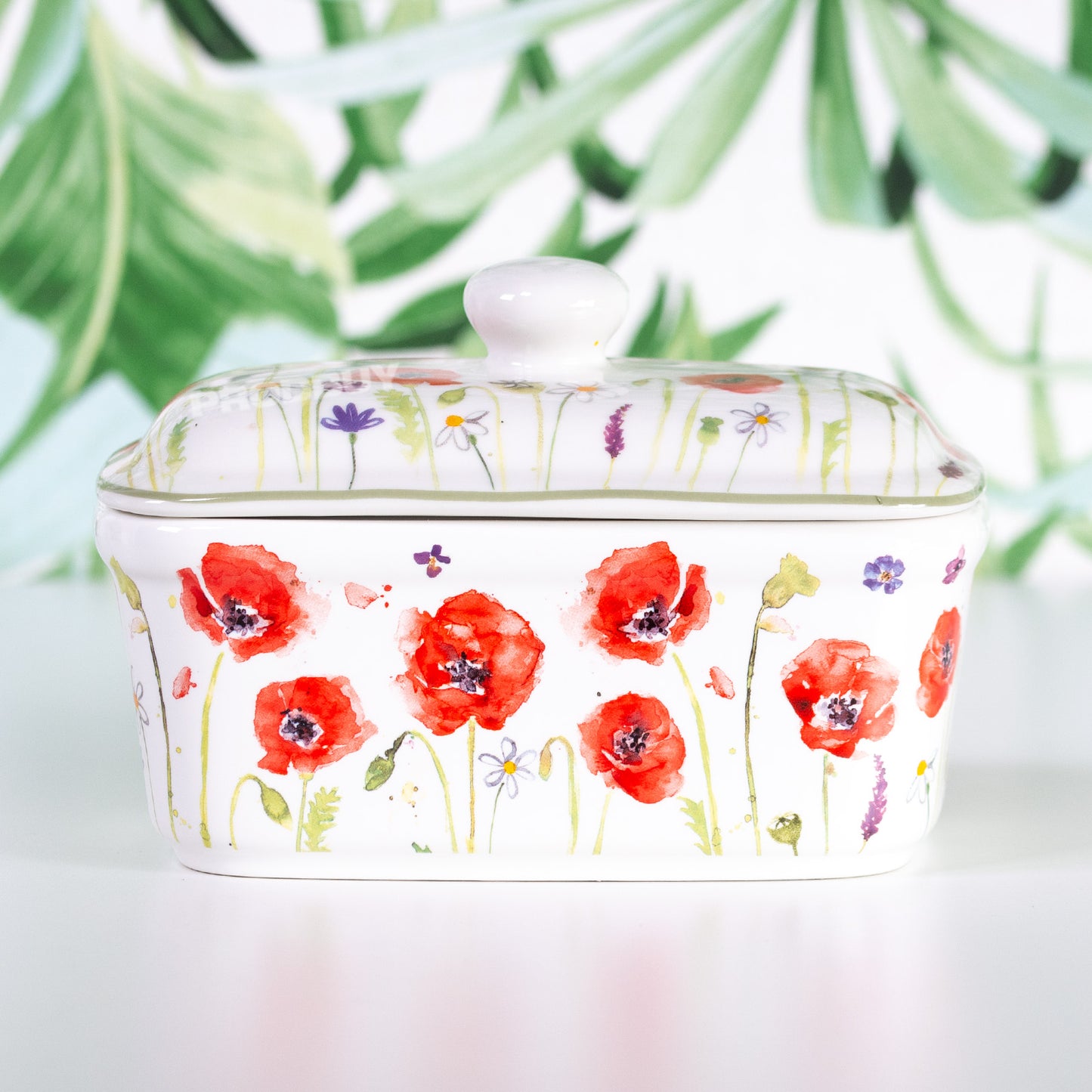 Poppy Field Ceramic Butter Storage Dish with Lid