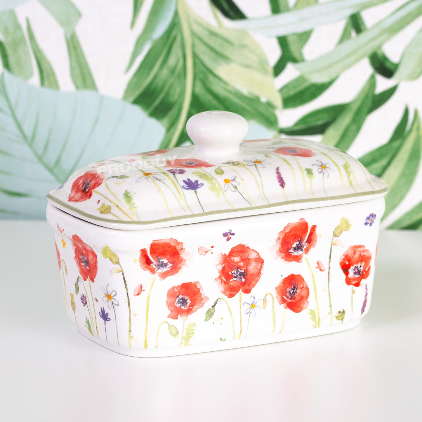 Poppy Field Ceramic Butter Storage Dish with Lid