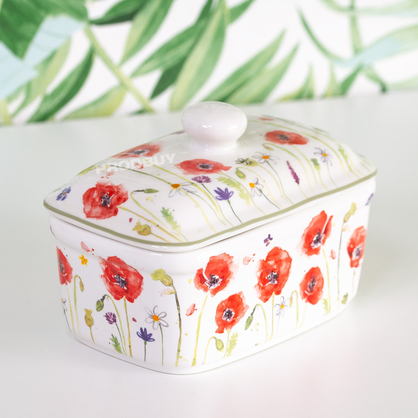 Poppy Field Ceramic Butter Storage Dish with Lid