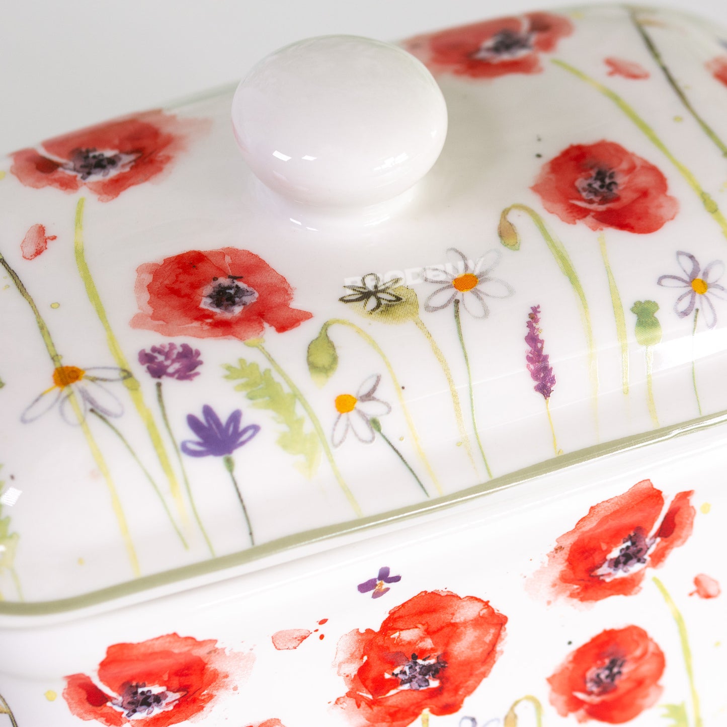 Poppy Field Ceramic Butter Storage Dish with Lid