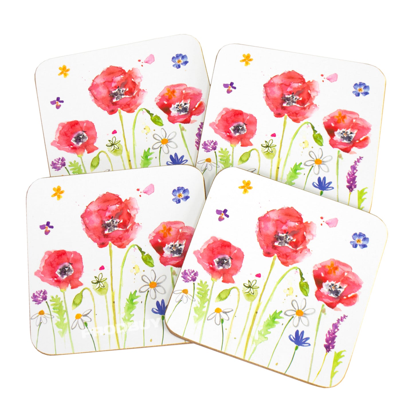 Set of Poppies 4 Placemats and 4 Coasters