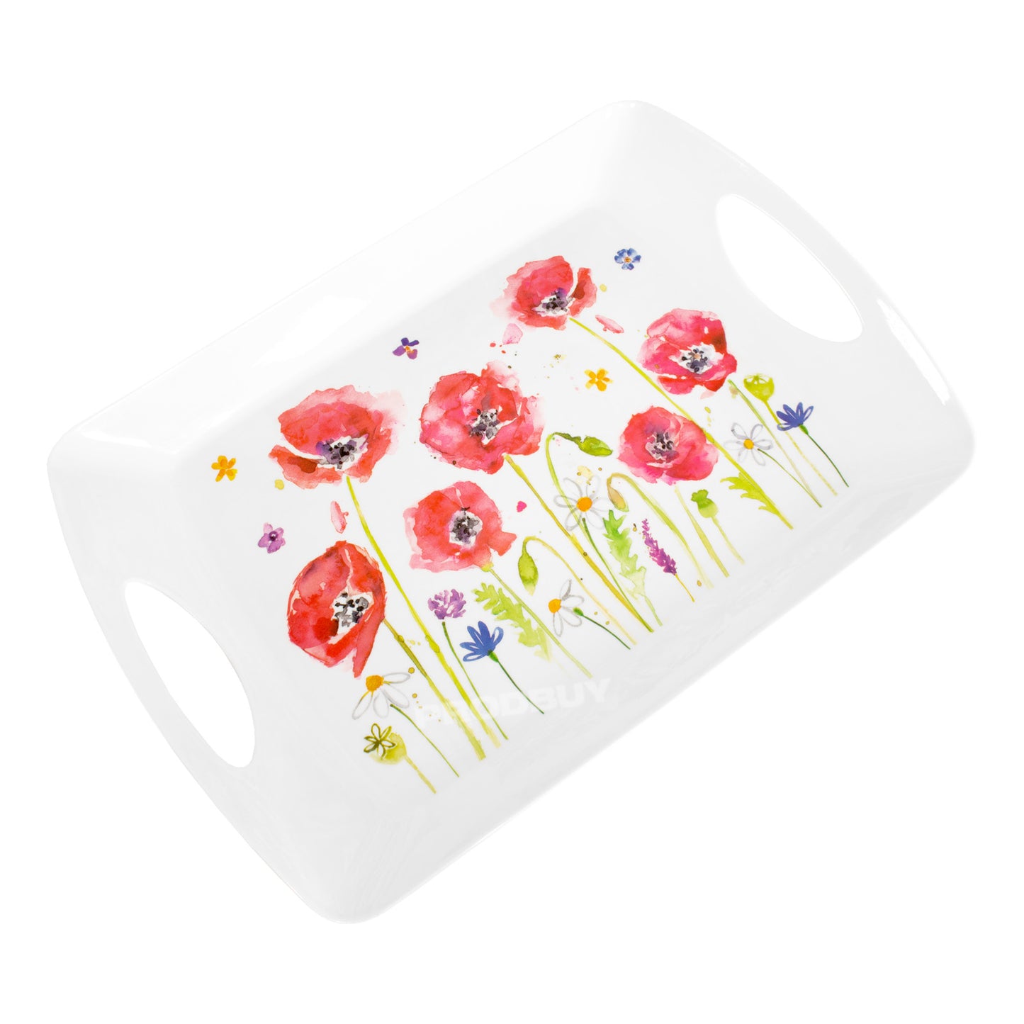 Set of 2 Large Poppy Melamine Handled Trays
