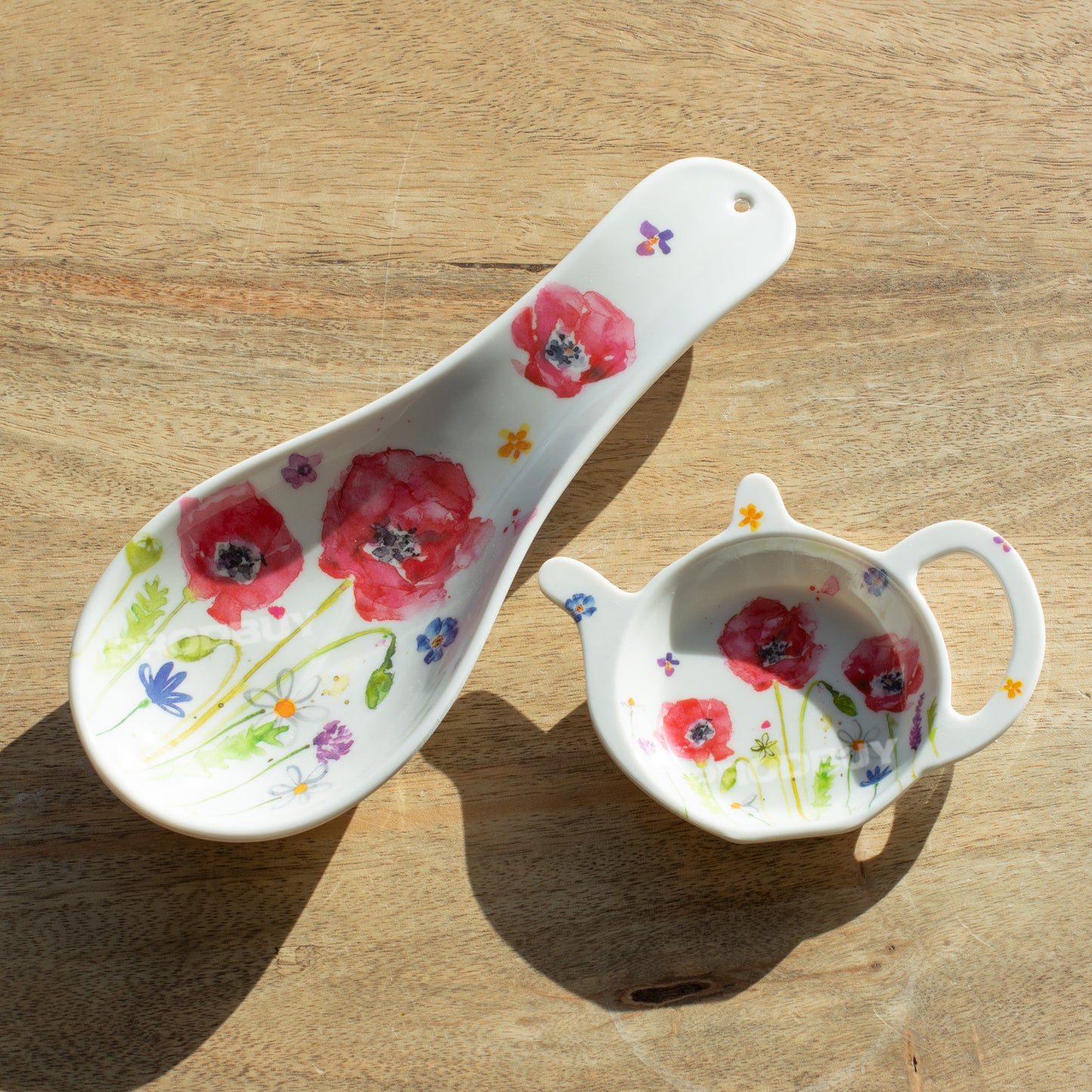 White Poppy Tea Bag Tidy & Spoon Rest Set