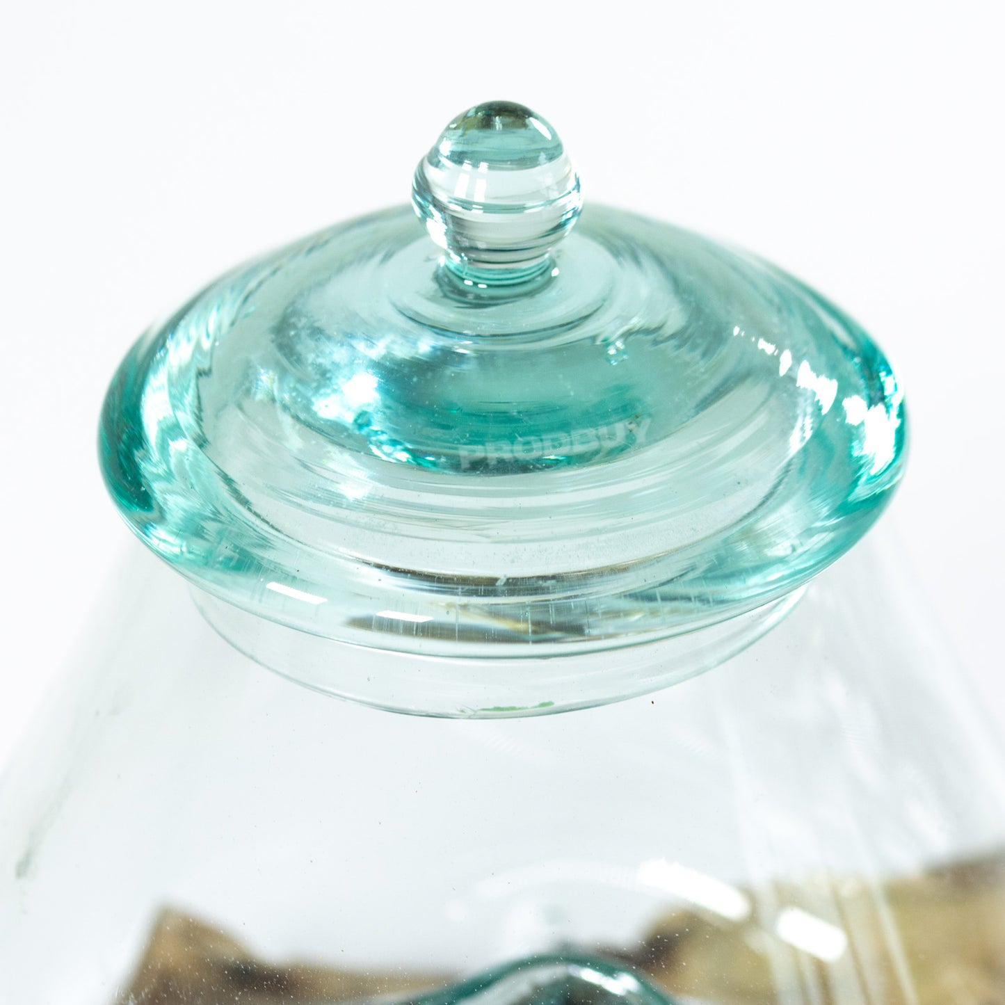 Molten Glass Cookie Jar on Teak Rood Wood Stand