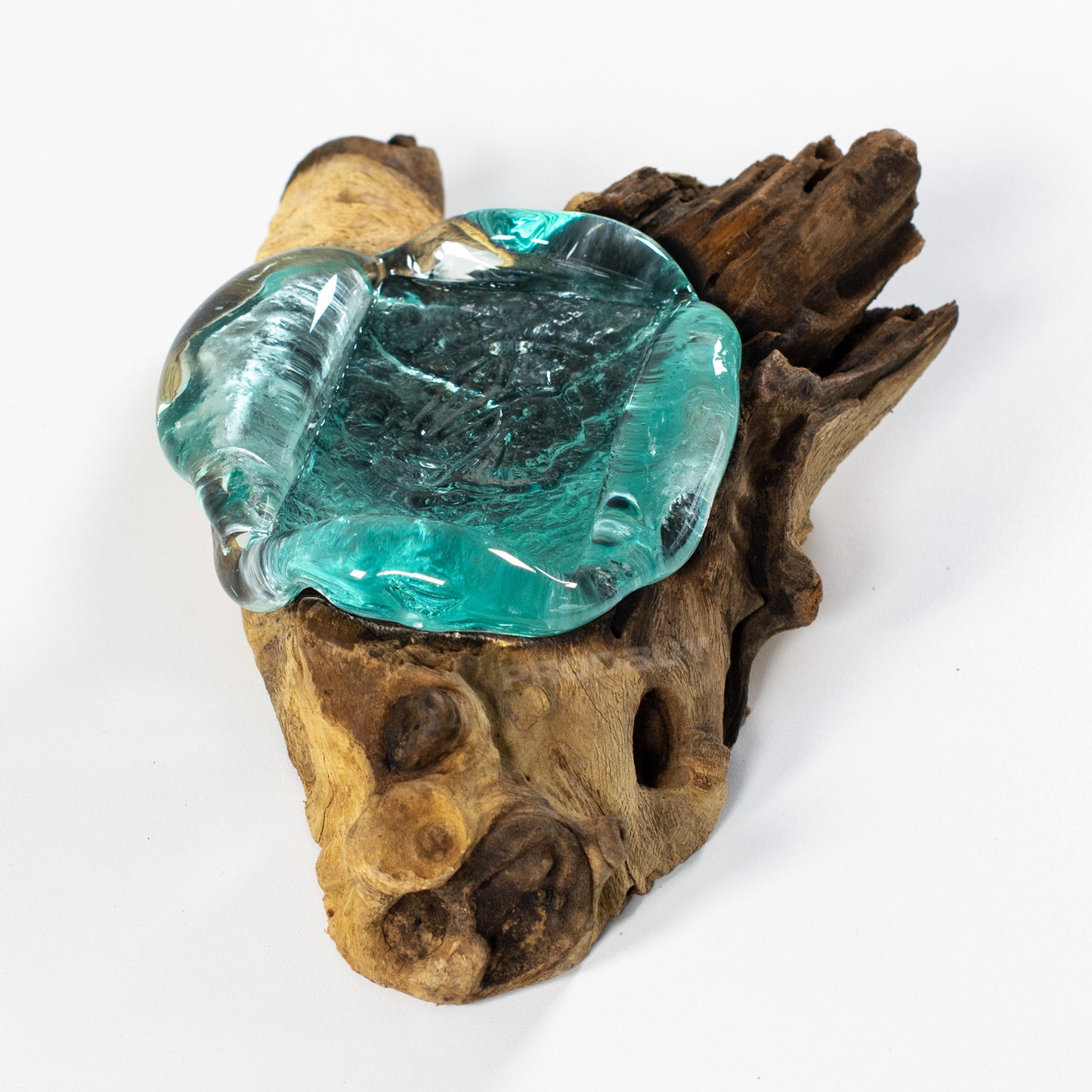 Rectangular Molten Glass Soap Dish on Teak Root Wood Base