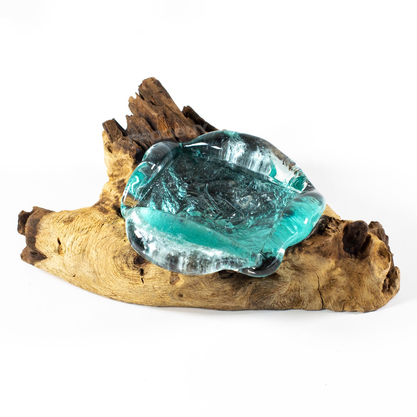 Rectangular Molten Glass Soap Dish on Teak Root Wood Base