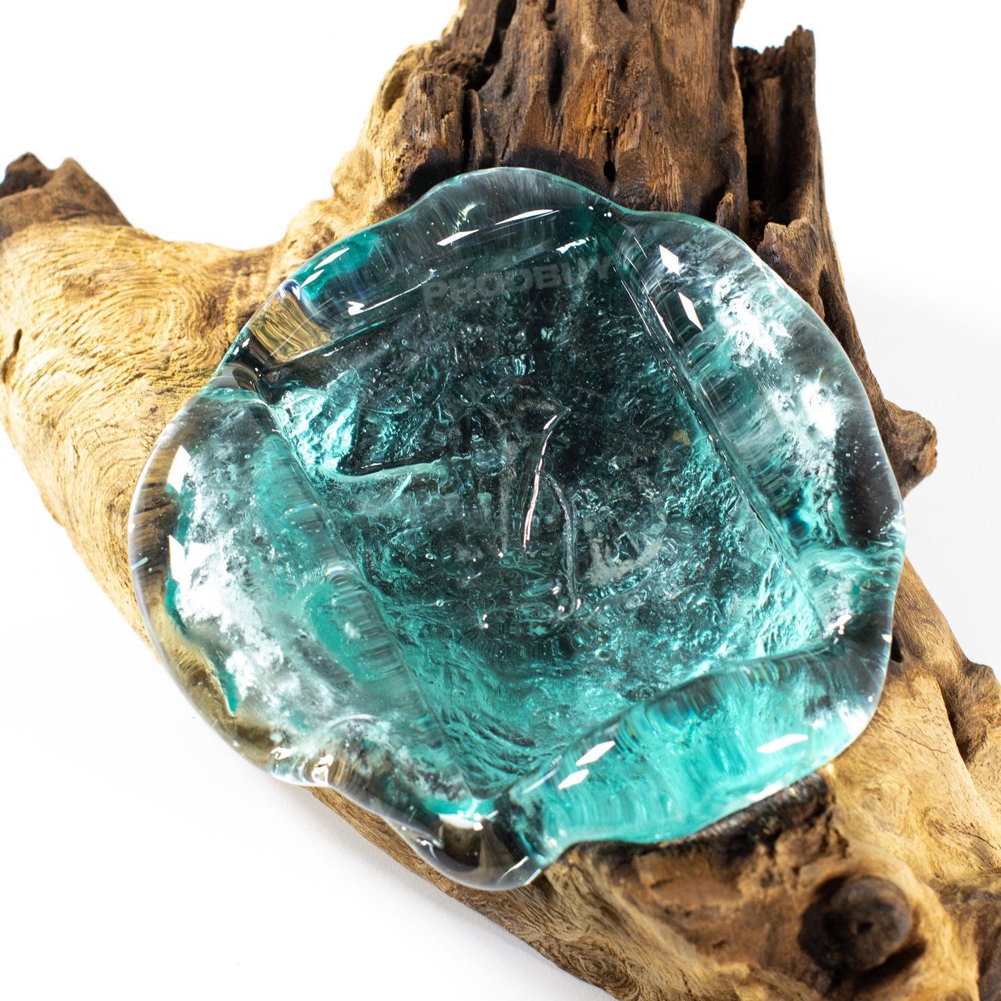 Rectangular Molten Glass Soap Dish on Teak Root Wood Base