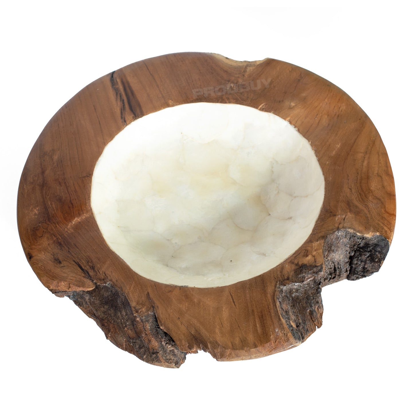 Pearl & Teak Root Wood Display Bowl 40cm White & Hand Carved Wooden