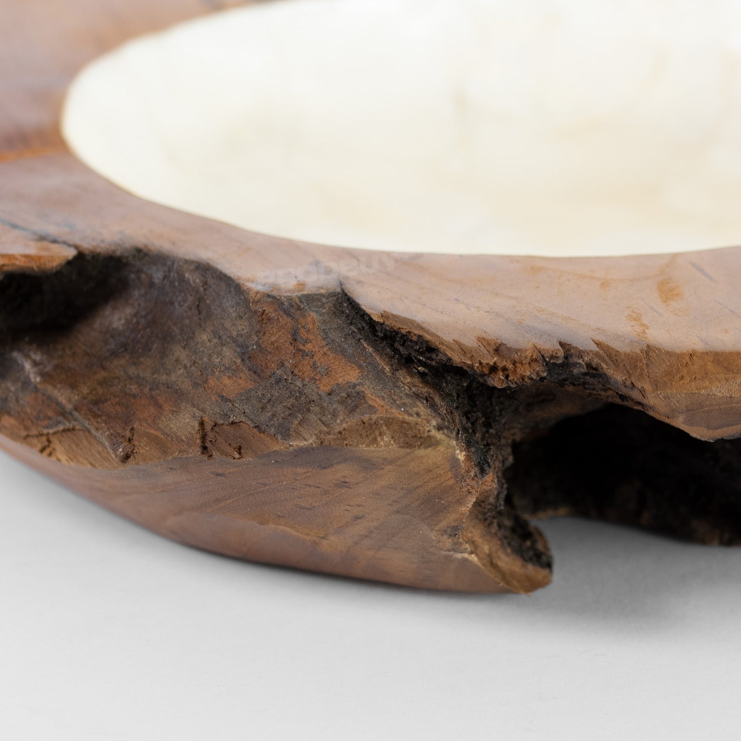 Pearl & Teak Root Wood Display Bowl 40cm White & Hand Carved Wooden